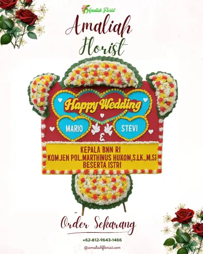 Karangan Papan Bunga Pernikahan di Pamijen
